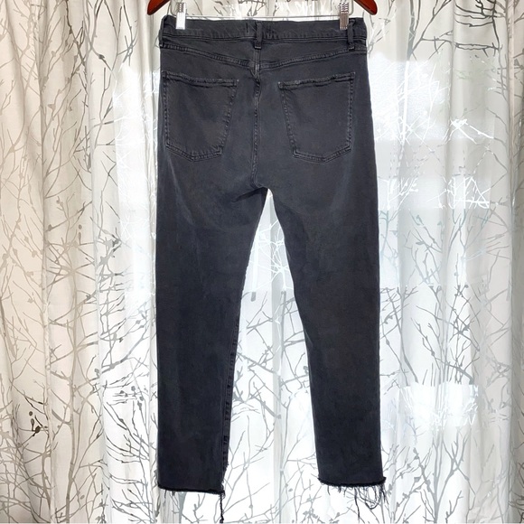 AGOLDE feral faded black dark gray Toni mid-rise straight leg frayed hem jeans - Picture 8 of 15